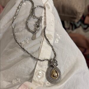 Sterling-Style Two-Tone Teardrop Pendant Necklace - Silver & Gold